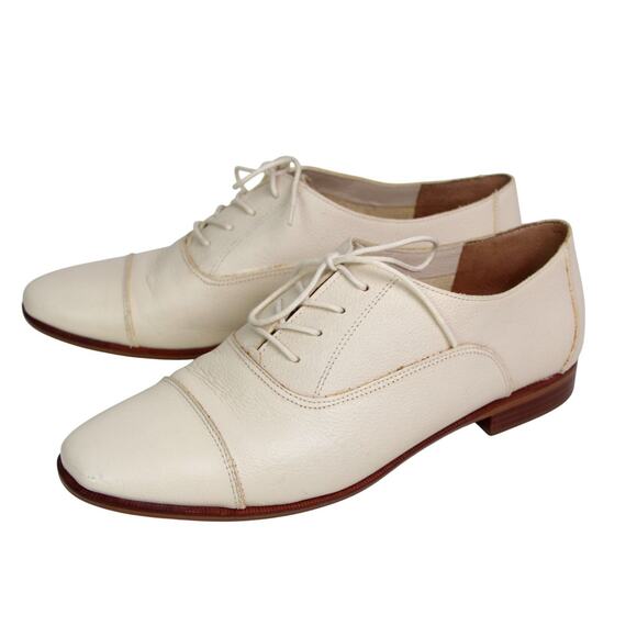 Madewell CREAM WHITE REAL LEATHER ROUND TOE LACE UP LOW HEEL OXFORD SHOES Sz 10 - Picture 4 of 10